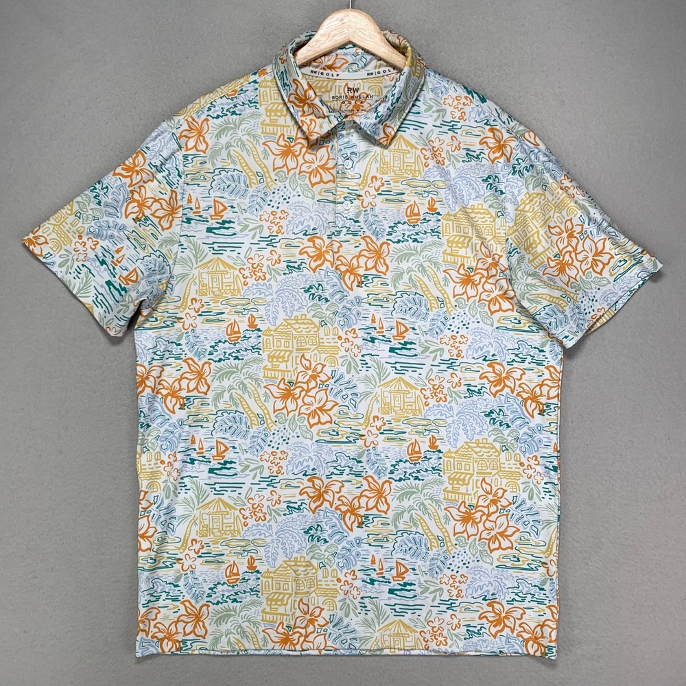 Rorie Whelan Golf Performance Polo Shirt Mens Large‎ Floral Island Tech Stretch